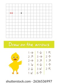 Draw a duck on the arrows. Worksheet for children.
