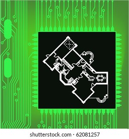 draw of electronic circuit board and architectural blueprint