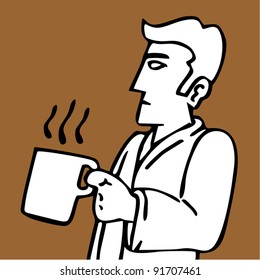 Draw of elegant man and coffee