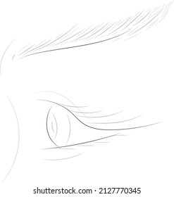 Draw eyes and eyebrows from the side. Half face illustration. Interesting eye pictures.