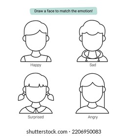 Draw a face to match the emotion themed worksheets for kids