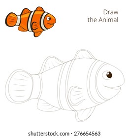 Draw the fish animal clownfish educational game vector illustration