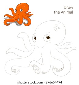 Draw the fish animal octopus educational game vector illustration