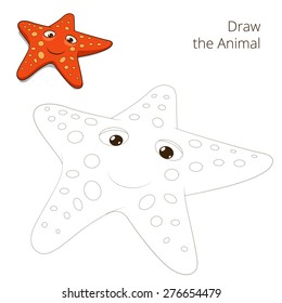 Draw the fish animal starfish educational game vector illustration
