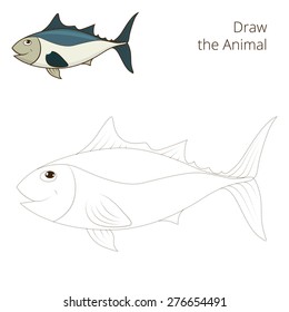 Draw the fish tunny educational game vector illustration