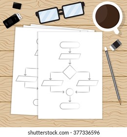 Draw a flowchart diagram on paper. - Shutterstock ID 377336596