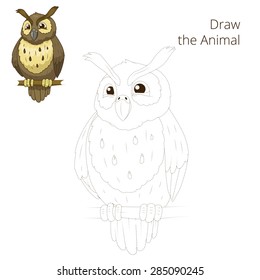 Draw the forest animal bird owl cartoon for children vector illustration