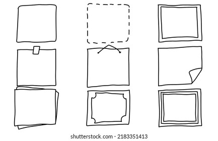 Draw Frame Box And Hand Drawn Sketch Border. Square Handdrawn Boarder Brush Doodle Vector Illustration. Outline Ink Scrawl And Line Scribble Rectangle. Cute Decorative Design Rectangular Drawing Set