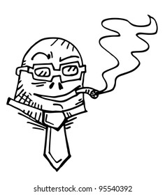 Draw of funny doll smoking