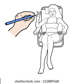 Draw girl beach