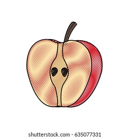 draw half apple fresh tasty fruit design