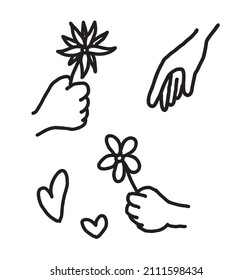 Draw hands in various poses. A picture of a hand holding a flower.