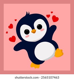 Draw happy penguin cartoon with love  for Valentine day, perfect to sticker, mascot, clipart