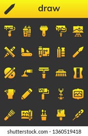 draw icon set. 26 filled draw icons.  Simple modern icons about  - Roller, Pencil, Highlighter, Brush, Paint roller, Paint, Penknife, Drawing, Paint brush, Palette, tube