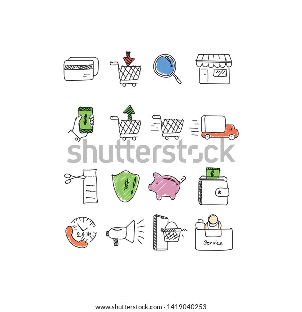 Draw Icon Set Delivery Ecommerce Service Stock Vector Royalty Free 1419040253