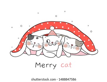 Draw Illustration Cute Cat Red Blanket Stock Vector (Royalty Free ...