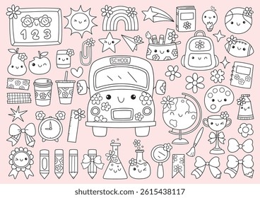 Draw illustration flower school coloring page Doodle back to school Outline art stamp