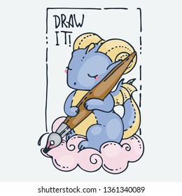 Draw it. Cute cartoon animal. Vector clip art illustration for children design, cards, prints, coloring books. Grungy kawaii image