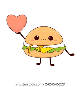 Draw kawaii funny burgers with vector illustration Fast food menu concept. Doodle cartoon style.