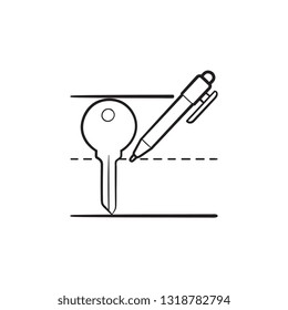 Draw a key with a pen hand drawn outline doodle icon. Keyword writing, search engine optimization, seo services concept. Vector sketch illustration for print, web, mobile and infographics on white