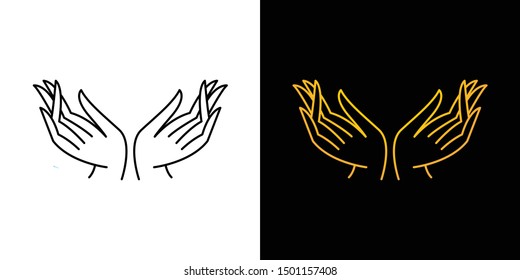 Draw a line of one prop up hand with a simple vector illustration of a symbol