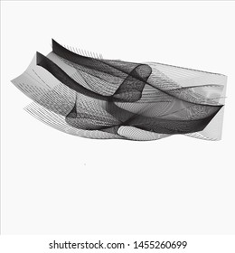 Draw line vector illustration on white background.  Shape Line drawing sketch by pencil.  Painting stripes art and shadow. Black net, Gauze.  Ribbon shape. 