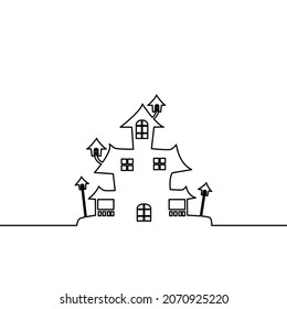 Draw the lines of the house. Horrible house. Haunted house for Halloween. vector illustration