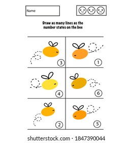 Draw as many lines as the number states of the bee. Read Wright Draw Learn. Vector educational page.