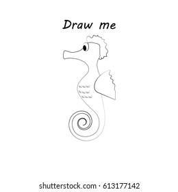 Draw me - vector illustration of sea animals. The seahorse coloring game for children.