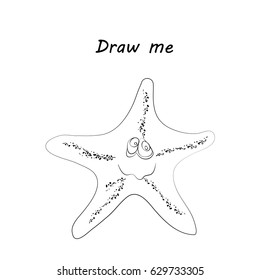 Draw me - vector illustration of sea animals. The sea star coloring game for children