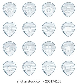 draw media and communication icons an button 16 in 1