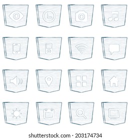 draw media and communication icons an button 16 in 1