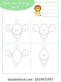 Draw the missing parts according to the example lesson with lion