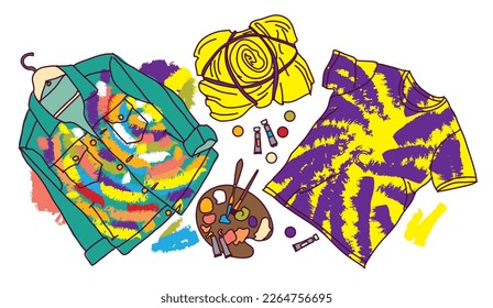 Draw on clothes jacket and t-shirt painted with paints