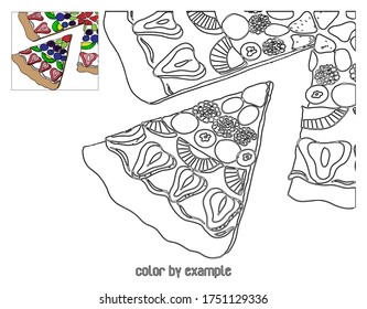 Zeichne ein Beispiel. Erziehung von Kindern. Pizza. Vektorgrafik