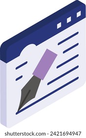 Draw on Page using pen isometric concept, toolbar button for writing text vector flat design, Web design and Development symbol, user interface or graphic sign, website engineering illustration