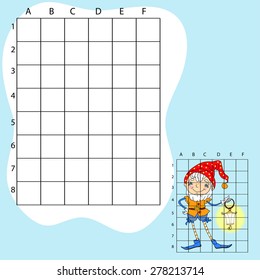 Draw on the squares Gnome with lamp.Vector illustration