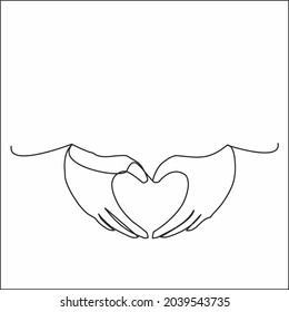 Draw one continuous line. Abstract hands forming a heart. Vector illustration