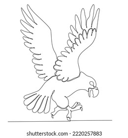 Draw one continuous line. Flying bird logo. Black and white vector illustration. Logo concept, card, banner, poster, brochure