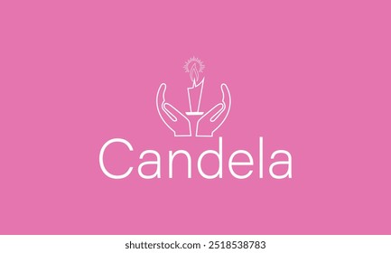 Draw one continuous line. Hand holding a burning candle. Vector illustration.