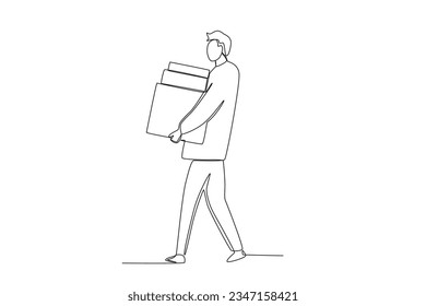 Draw one continuous line of a male shopper with the item he bought

