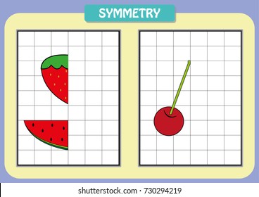 Draw the other half of each symmetrical pictures
worksheet for kids, Printable Kids activity sheet,