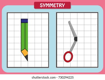 Draw the other half of each symmetrical pictures
worksheet for kids, Printable Kids activity sheet,