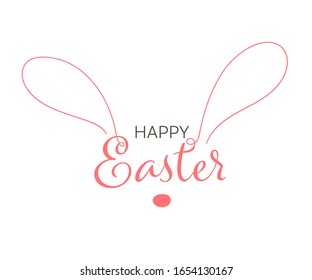 Draw outline rabbit ears on white for Easter day.Logo design concept.Doodle cartoon style.