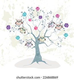 draw with owl and flowers