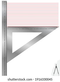 Draw parallel lines on a landscape sheet using a ruler and a triangle.