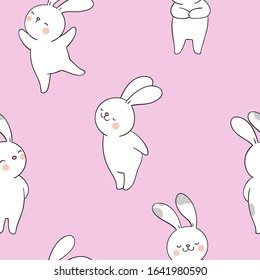 Draw pattern background design white rabbit with on purple pastel color.Draw cartoon style..