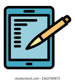 Draw pencil icon outline vector. Digital pen. Tablet stylus color flat