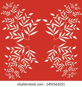 Draw a picture consisting of white twig pattern on a red background.