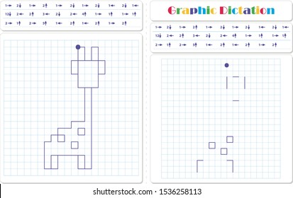 Draw a picture on the arrows. Cartoon graphic giraffe. Worksheet for kids